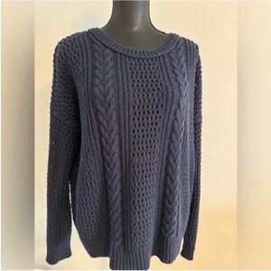 360 Sweater Women's Dark Blue Cable Knit Cotton Sweater M